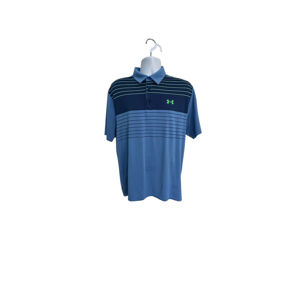 Under Armour Mens Playoff Polo Shirt Blue Navy Striped Short Sleeve‎ Large LG